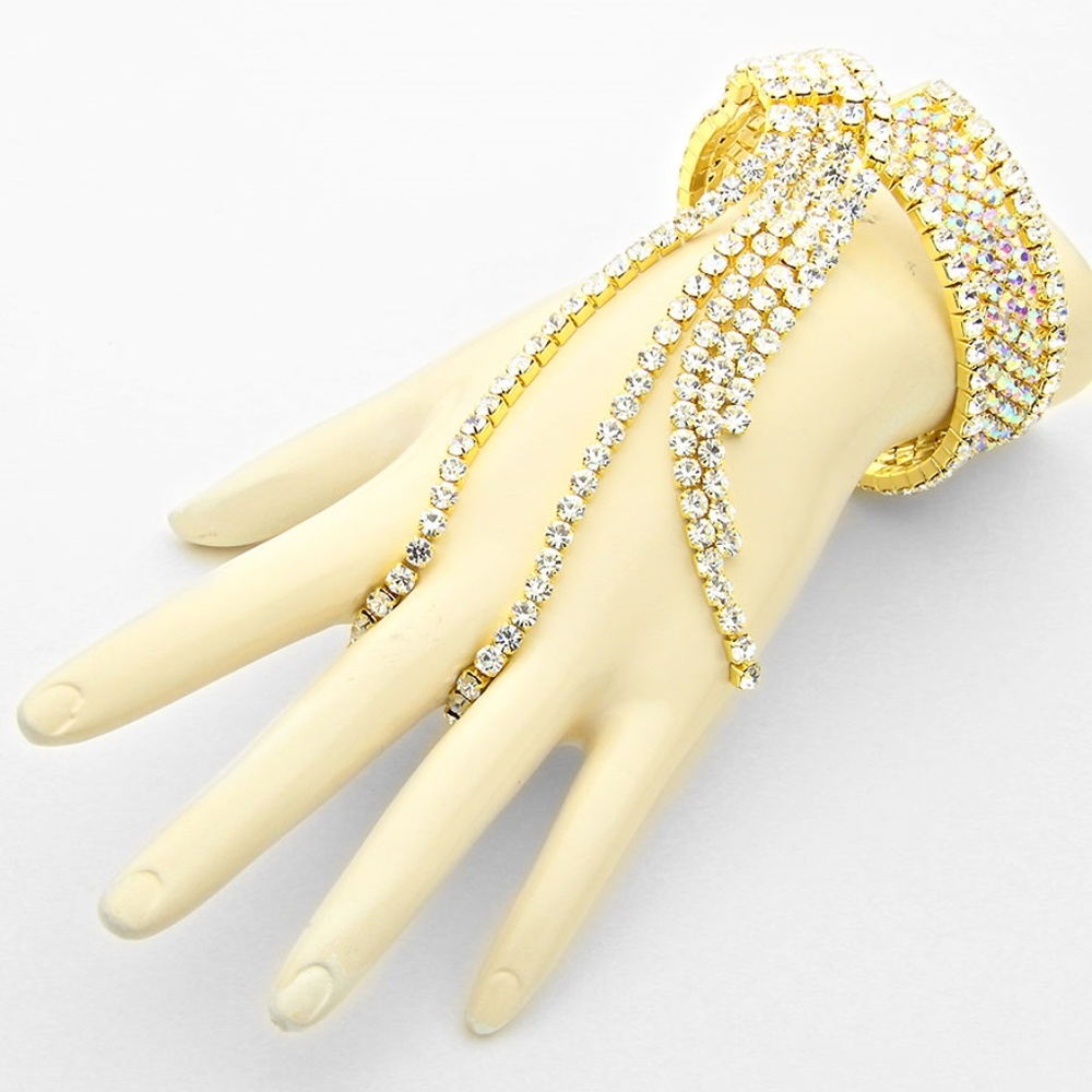 Elegant Gold AB Rhinestone Tassel Cuff Bracelet